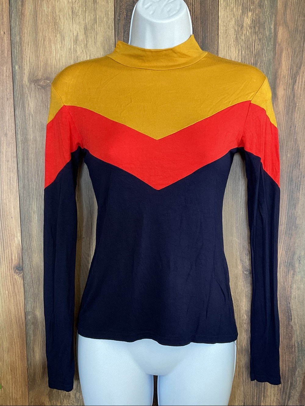 Nasty Gal Colorblock Mock Neck Fitted Long Sleeve Top 2 434B